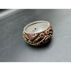 Pier 1 Red Beaded Tea‎ Light Candle Holder with Jewel Accents Floral Detail